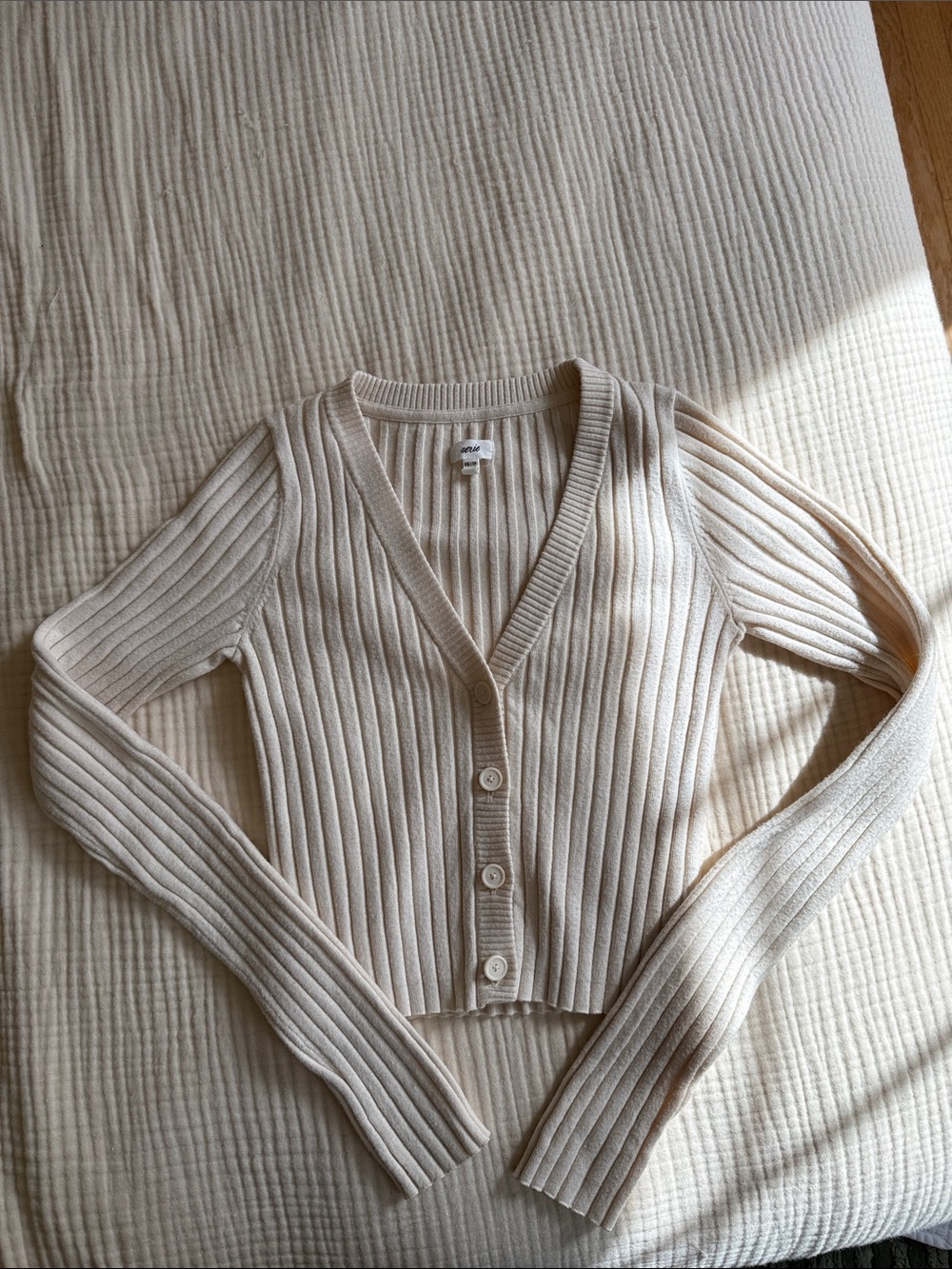 Aerie Ribbed Button-Front Cardigan in Cream Size XS